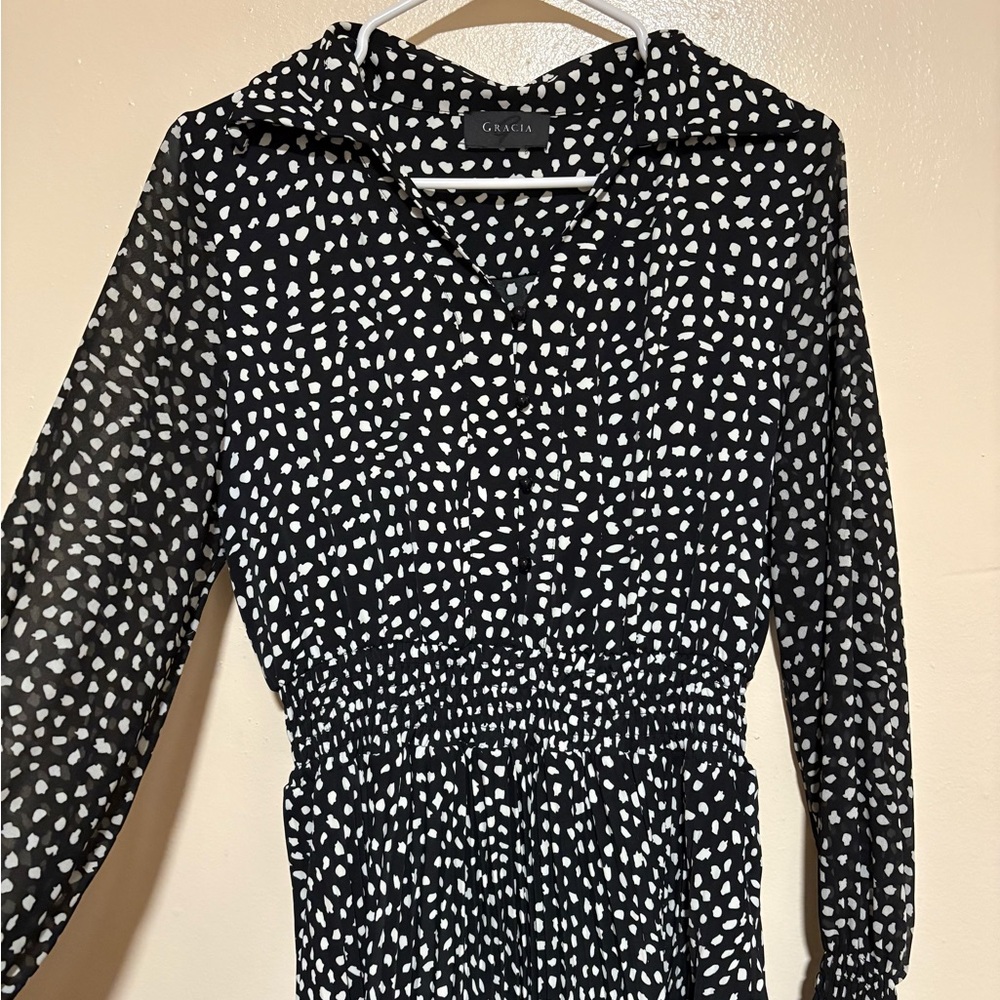 black and white polka dot dress